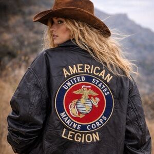 Vintage Genuine Leather Bomber Jacket XL Oversized American Legion Back Black